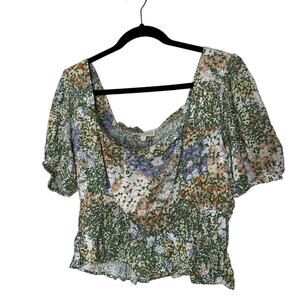 NWT Cynthia Rowley Top Floral Short Sleeve Ruffle Rayon Peasant Blouse Women’s S